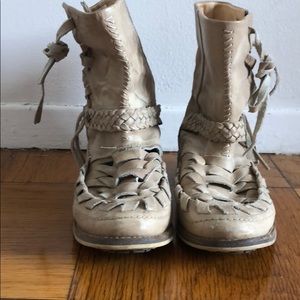 Tan free people fringe booties, US Size 8